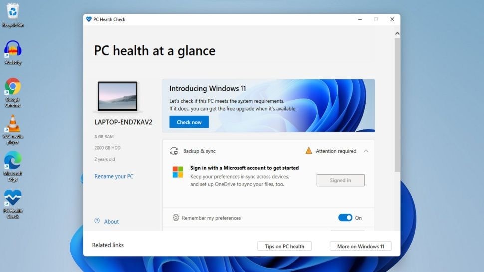 execute o aplicativo pc health check