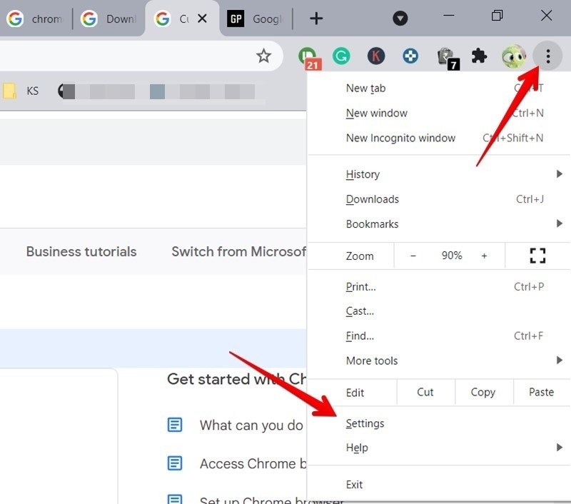 abra as configurações do google chrome