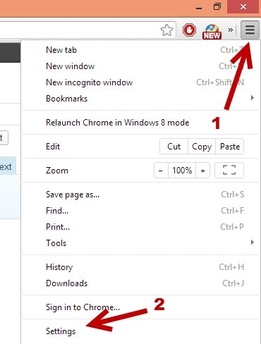 abra as configurações do chrome
