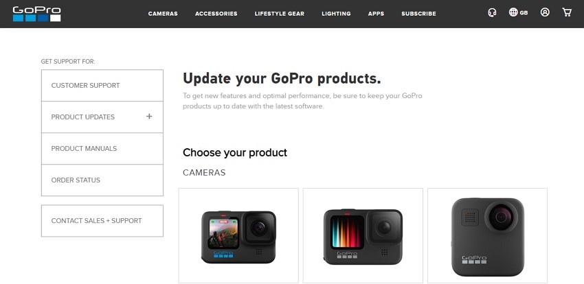 atualização da câmera gopro