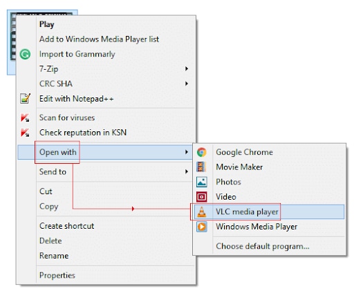 abrir arquivo com vlc media player