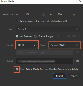 select mp4 as output format
