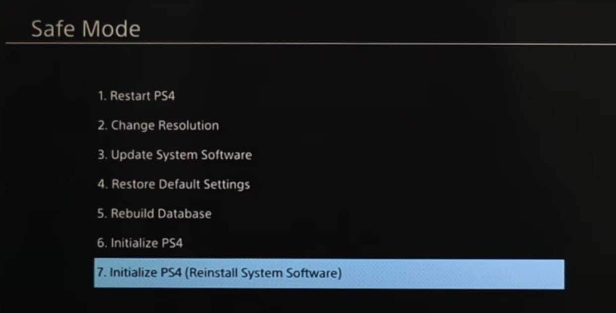 inicializar o modo de segurança ps4