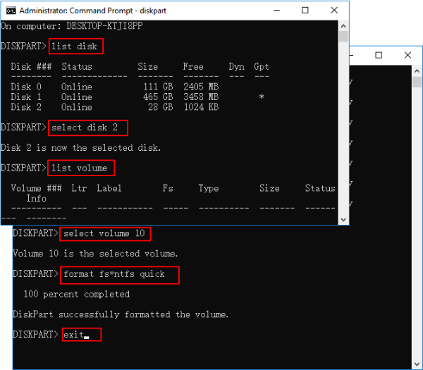 format disk or partition via diskpart