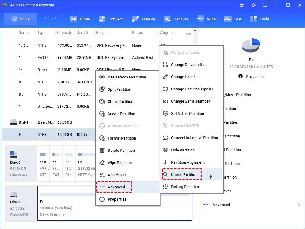 verifique a partição ssd