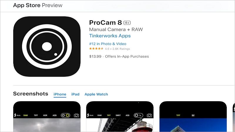 procam 8 iphone raw video app