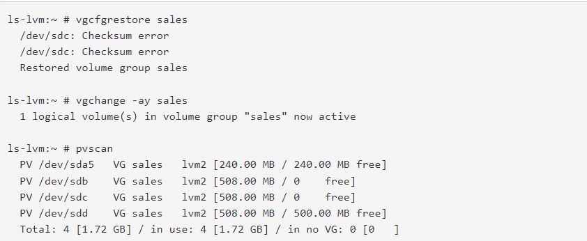 restore the lvm metadata