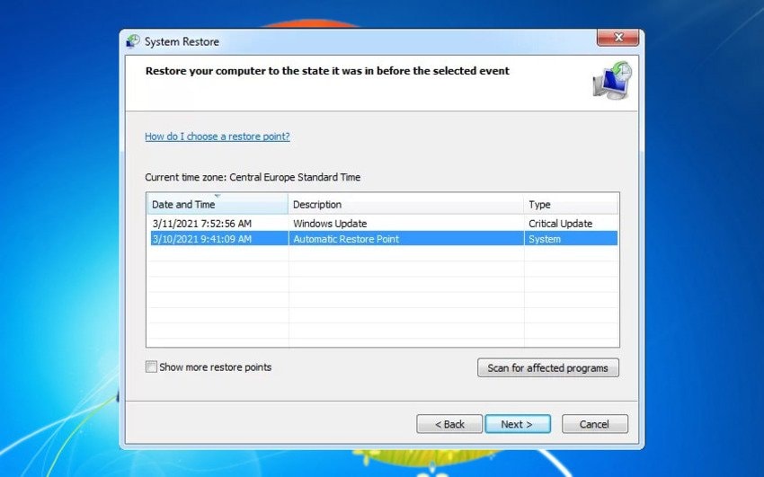 точки восстановления системы Windows 7 