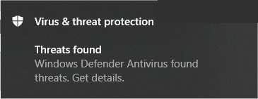 aviso de malware no Windows