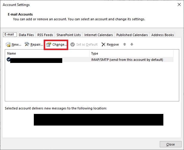 change account to verify if outlook is not syncing