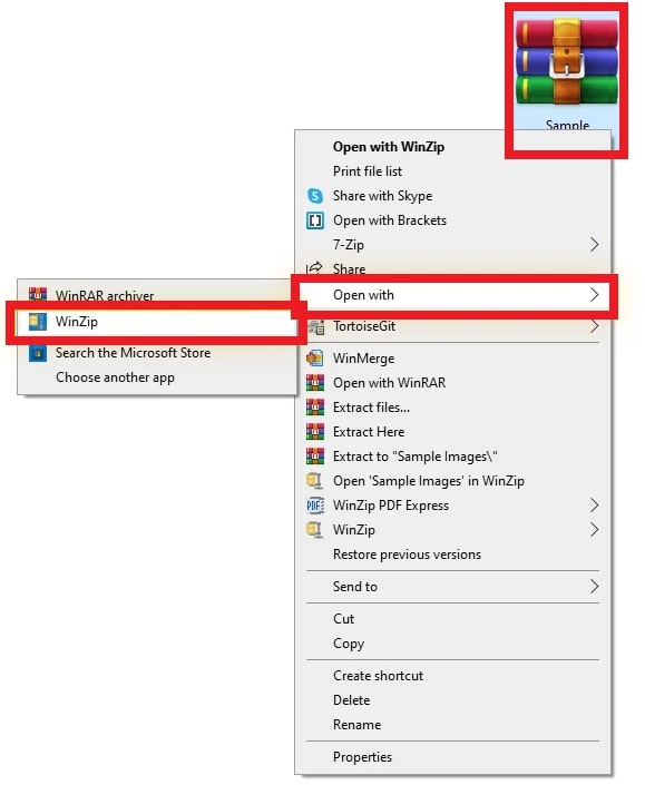 open with winzip