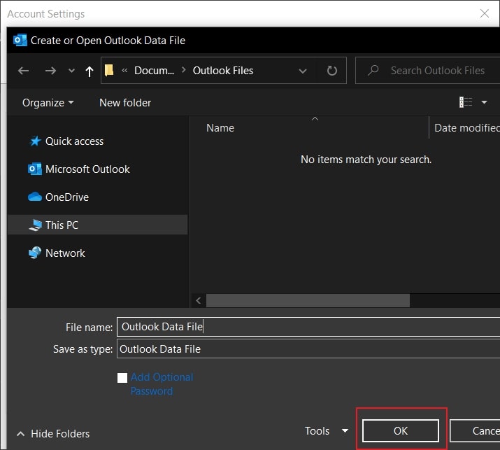 rename pst and press ok