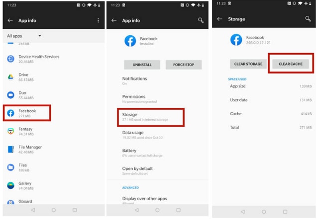 clear facebook cache on android