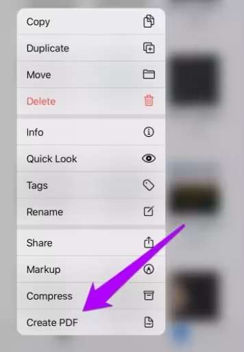 choose create pdf option