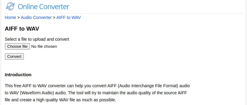 online converter para transformar aiff em wav