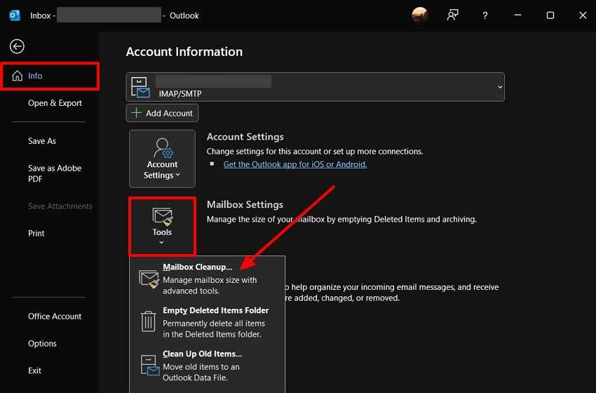 expand tool menu from info settings