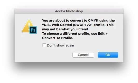clique em ok para converter para cmyk no photoshop