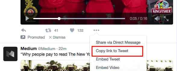 Escolha a opção para Copiar link para o tweet