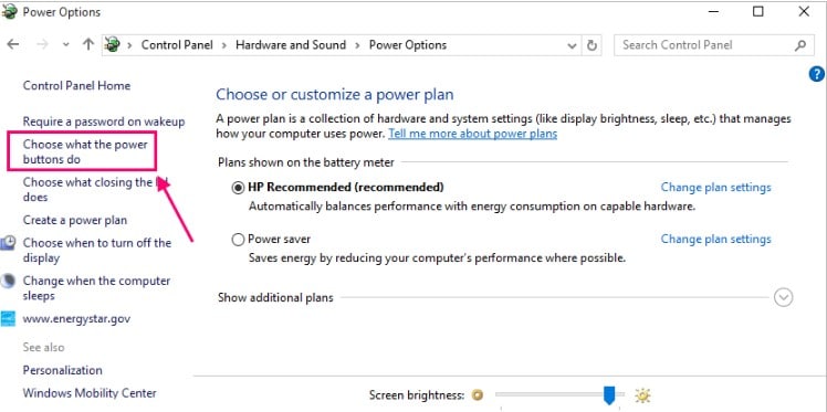 Opções de energia