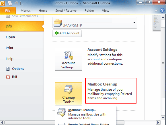 mailbox cleanup outlook