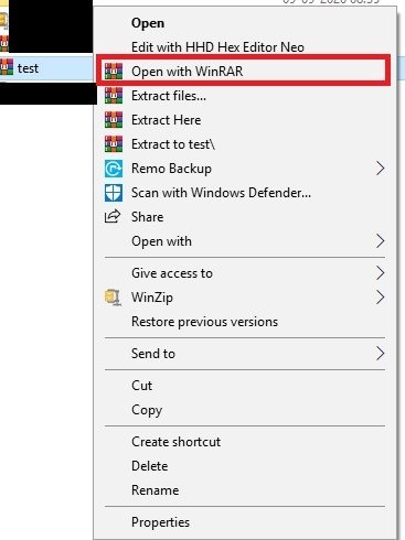 selecting openwinrar