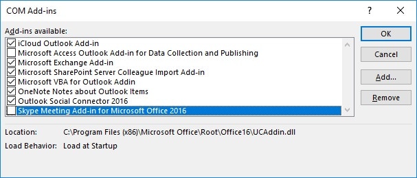 Remove Outlook Add-ins