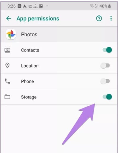 permissões do google fotos