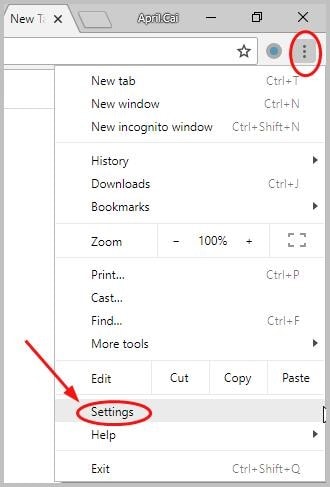 vá para configurações