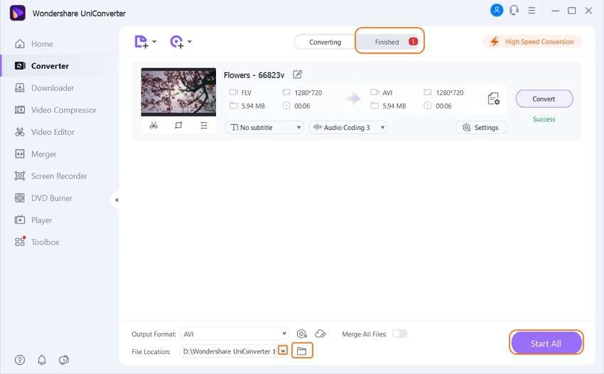 converti tutti i file flv in formato avi