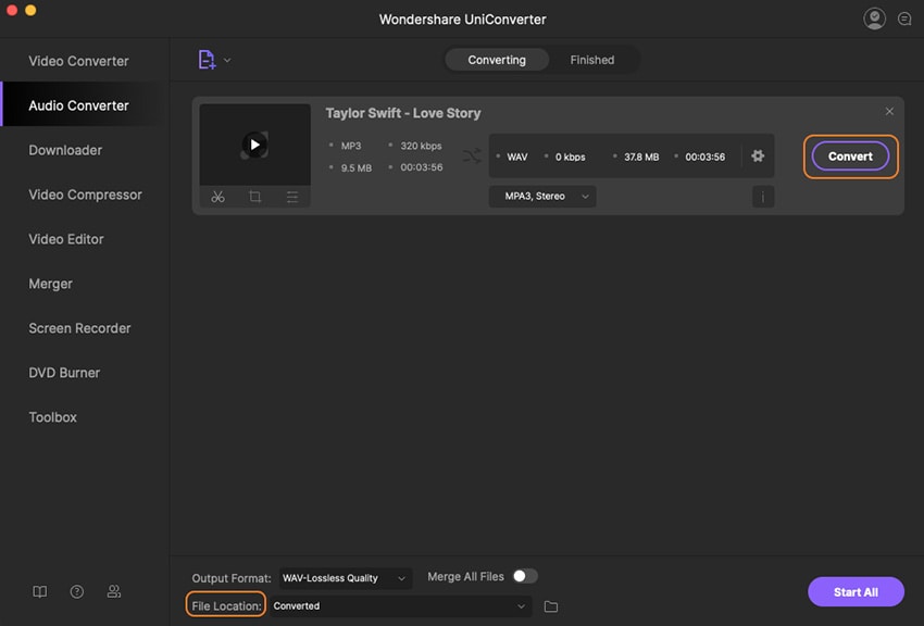 start mp3 to wav conversion mac