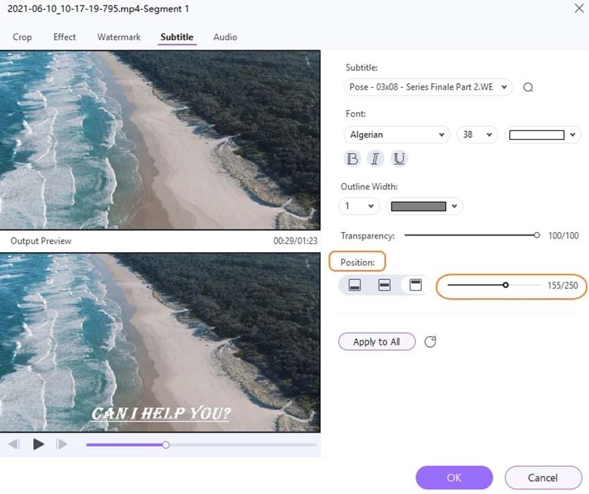 adjust subtitle posotion