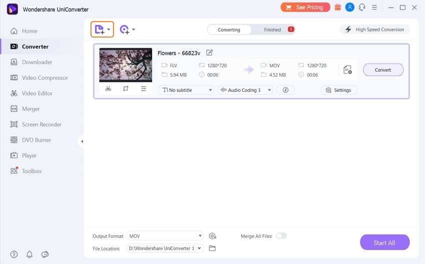 aggiungi file al convertitore da FLV a WAV