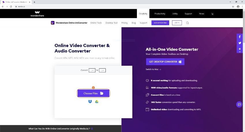 caricare i file in Online UniConverter