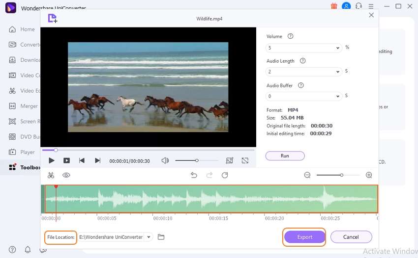 Exporte o vídeo cortado no uniconverter