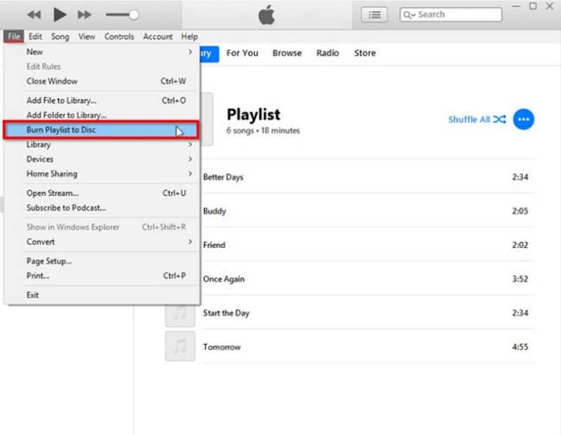 burn playlist to disc